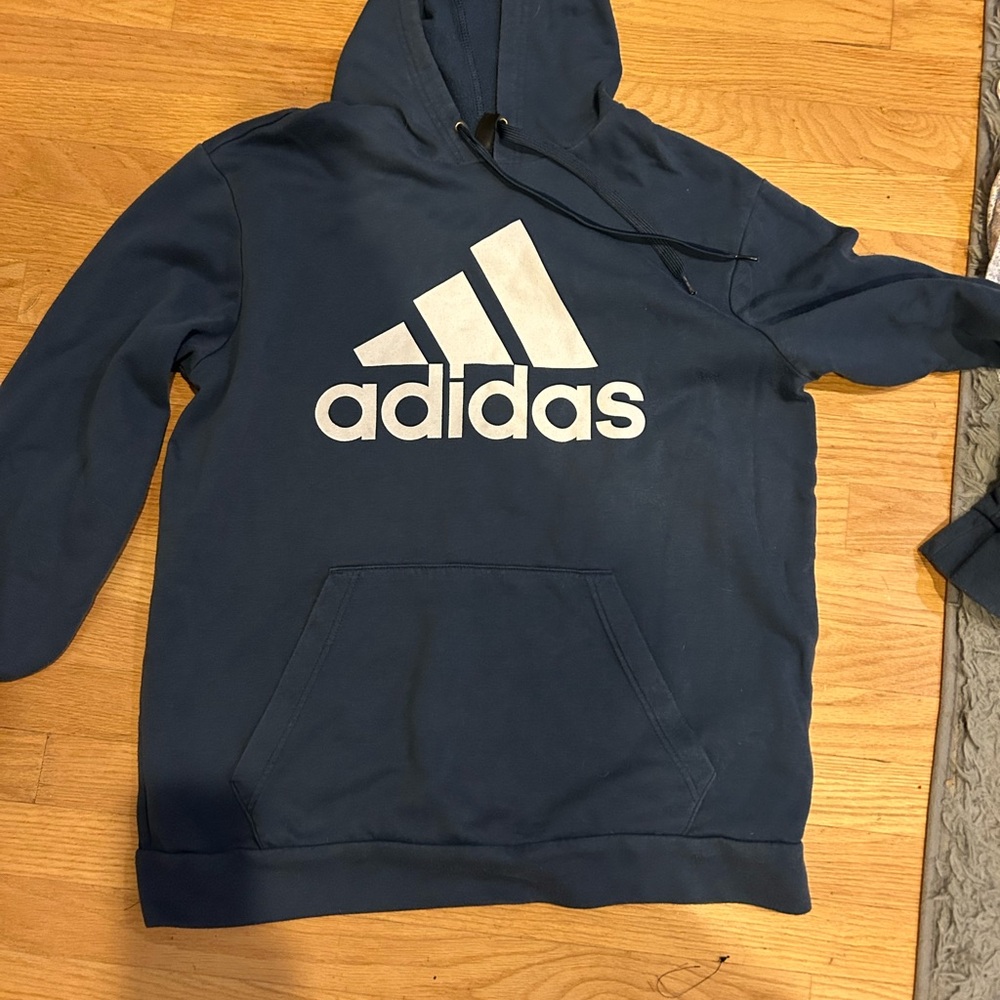 Adidas Men's Navy Hoodie with White Logo